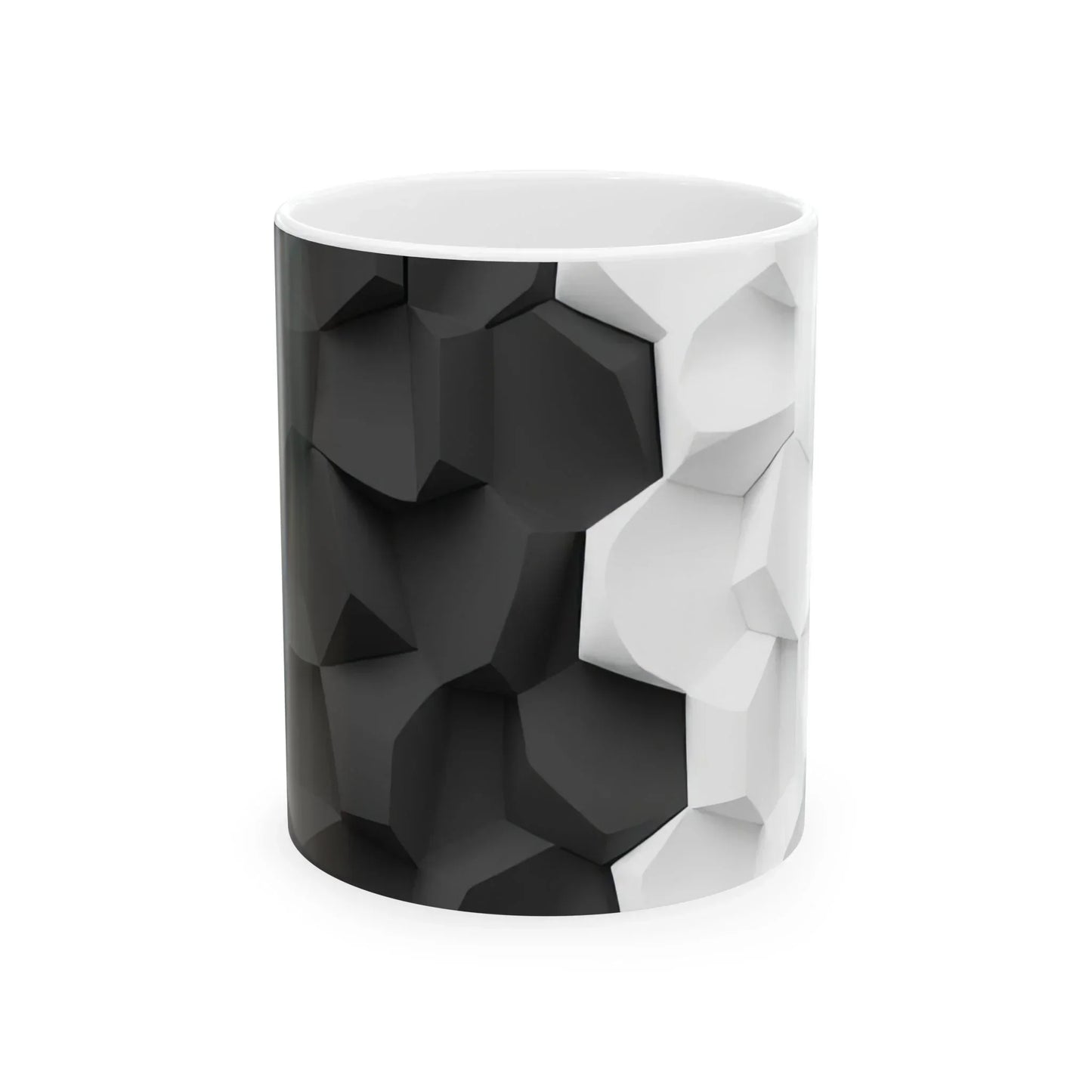 Stylish Black & White Faceted Design Ceramic Mug - 11oz - KarArmDesign