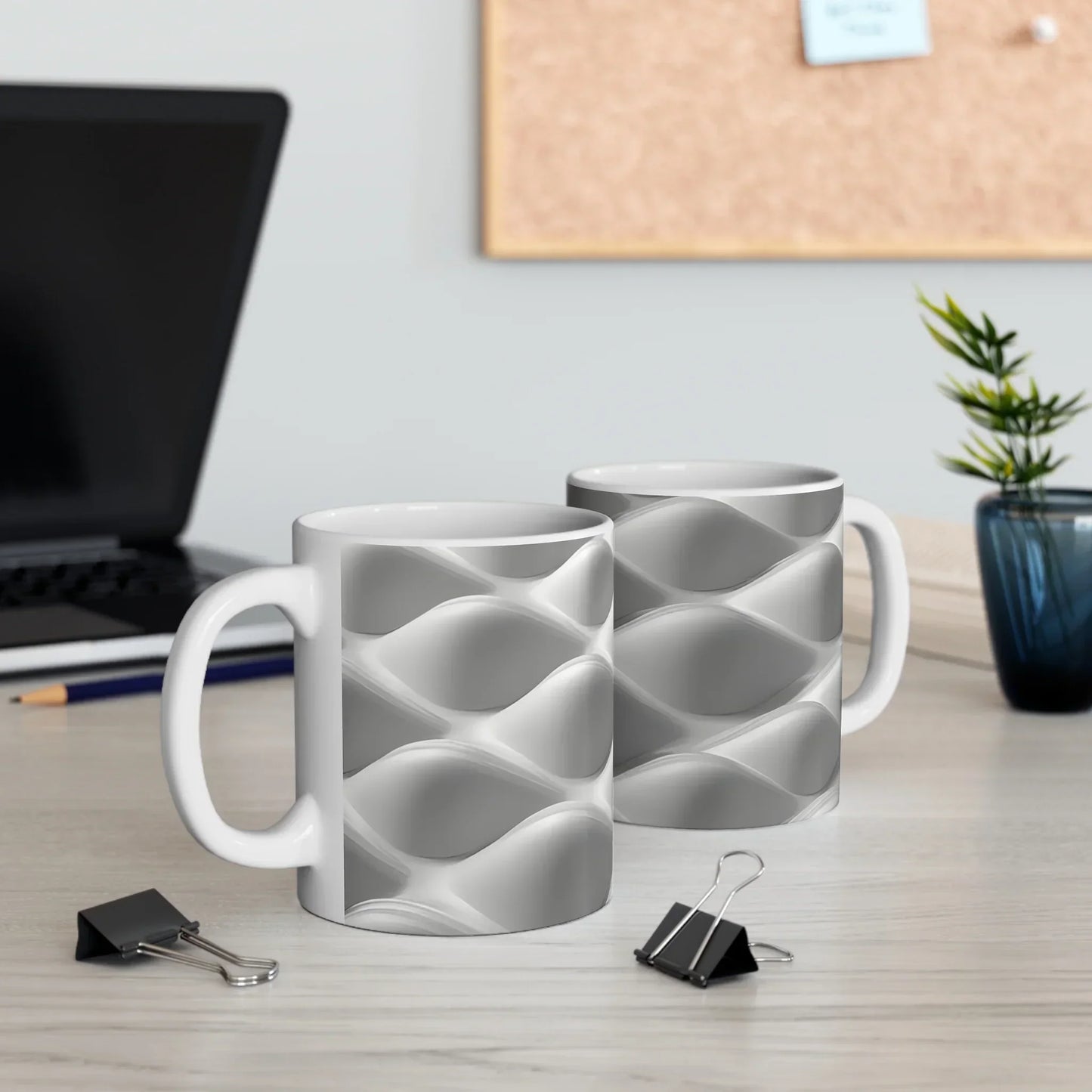 Silver Wave Geometry – Elegant Abstract Design Mug - 11oz - KarArmDesign