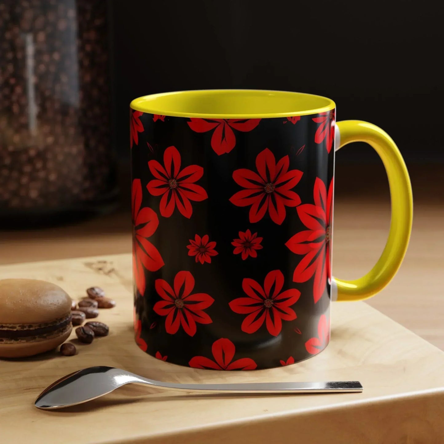Accent Red Floral Coffee Mug – 11oz & 15oz - KarArmDesign