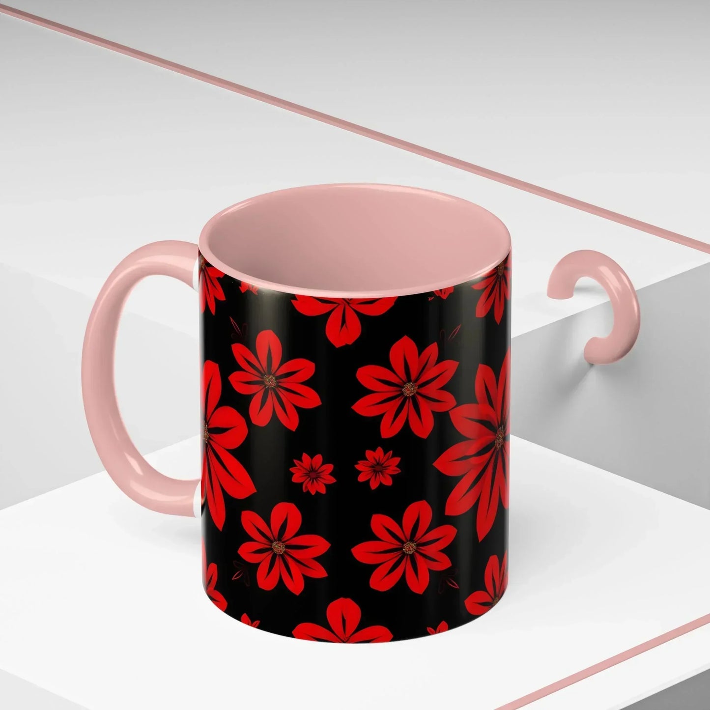 Accent Red Floral Coffee Mug – 11oz & 15oz - KarArmDesign