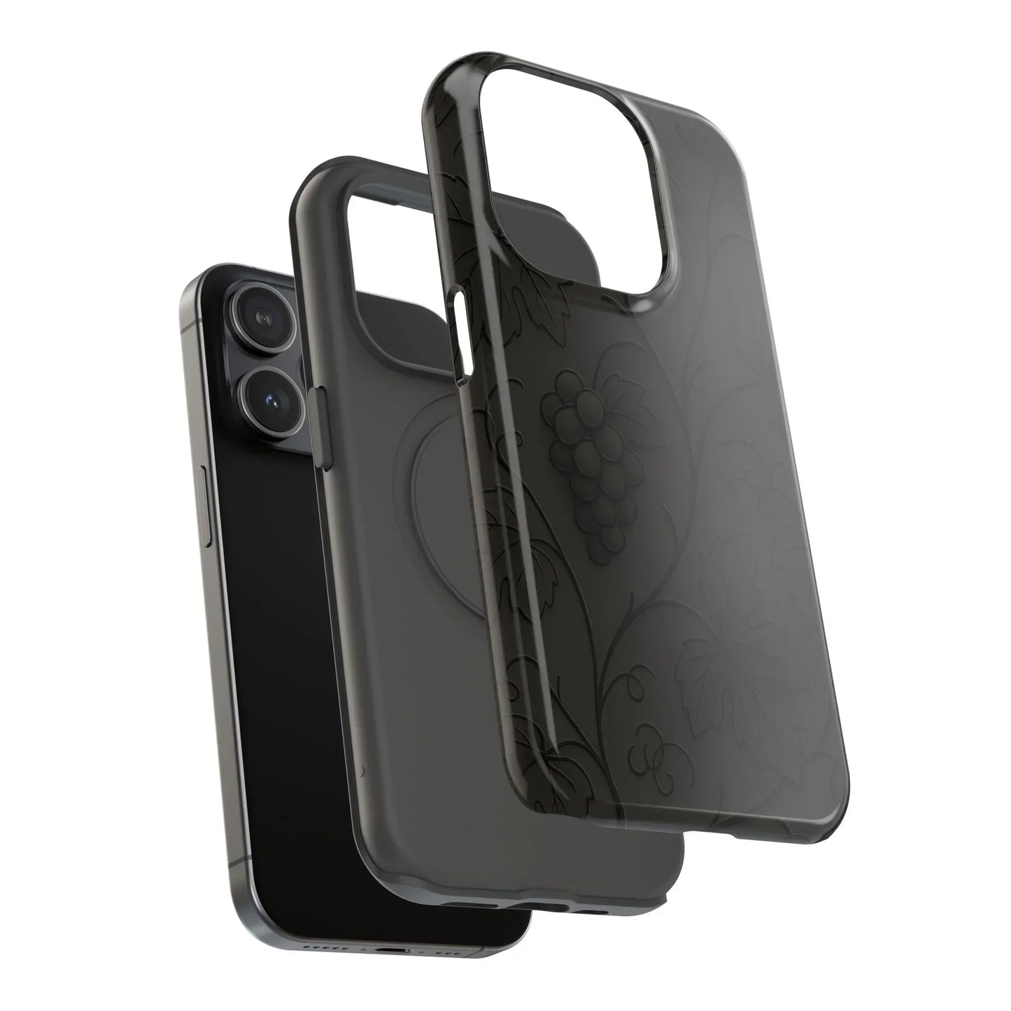 Elegant Embossed Grape Leaf Black Phone Case for iPhone and Galaxy - KarArmDesign