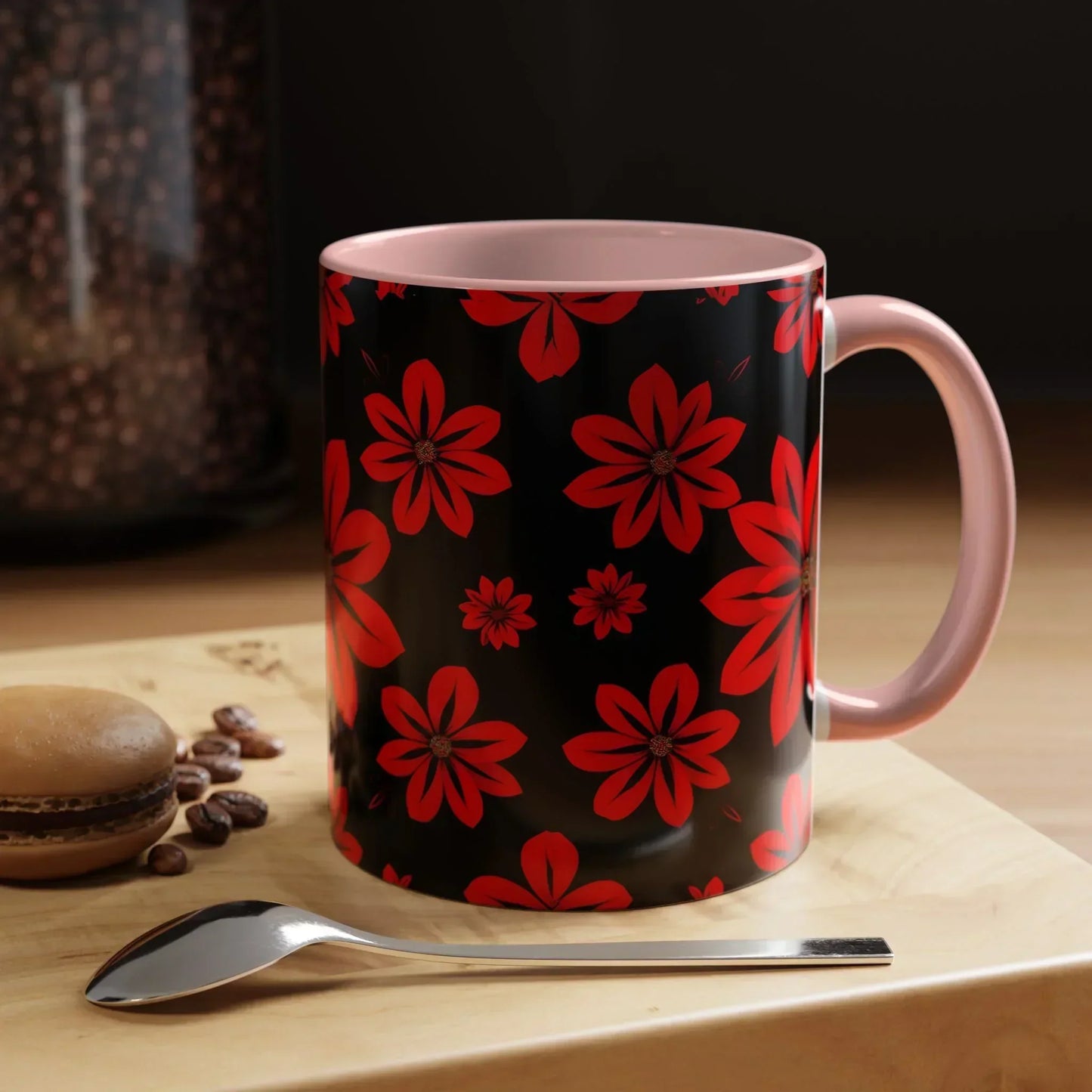 Accent Red Floral Coffee Mug – 11oz & 15oz - KarArmDesign