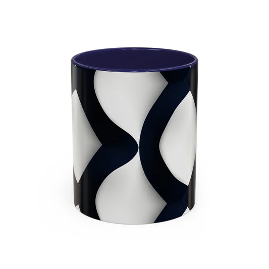 Navy Blue and White Geometric Pattern Mug with Modern Interlocking Design - KarArmDesign