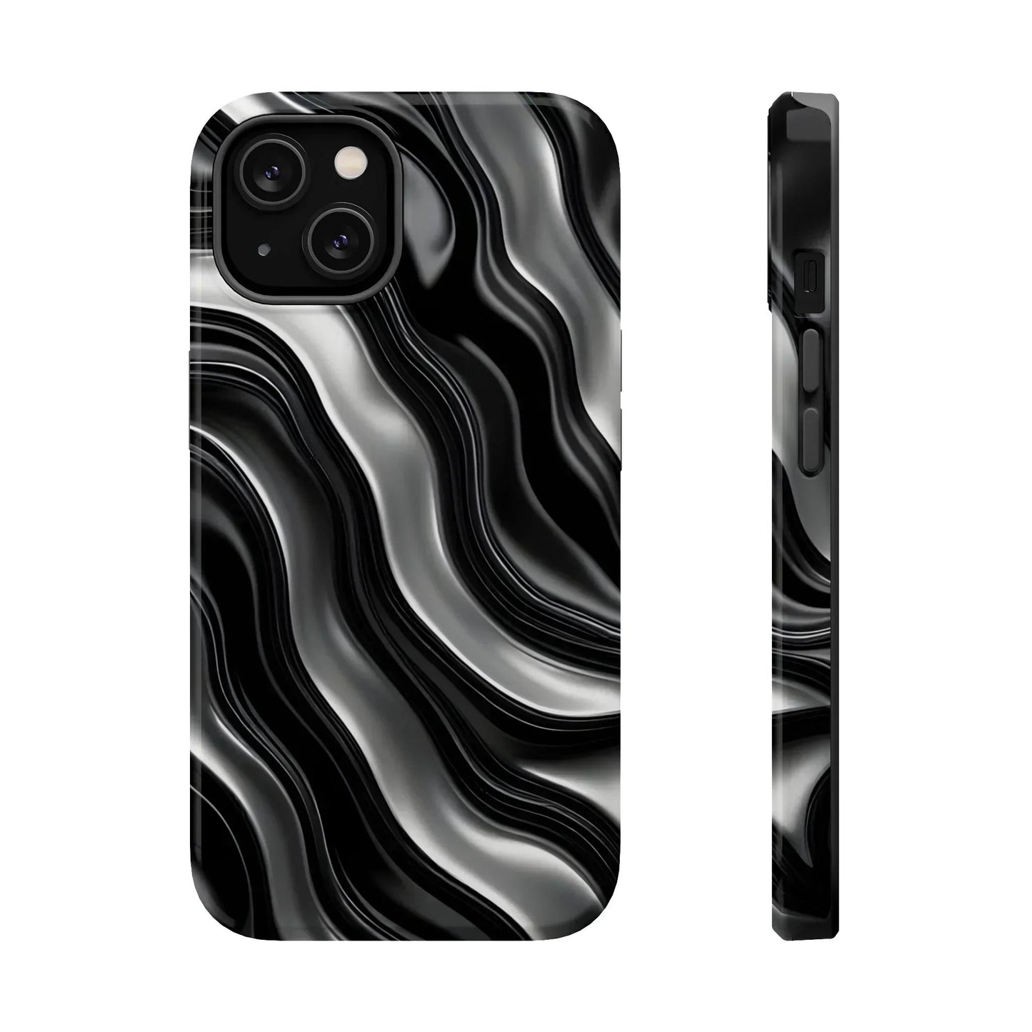 Wavy Illusion Black & Silver MagSafe® Tough Phone Case - KarArmDesign