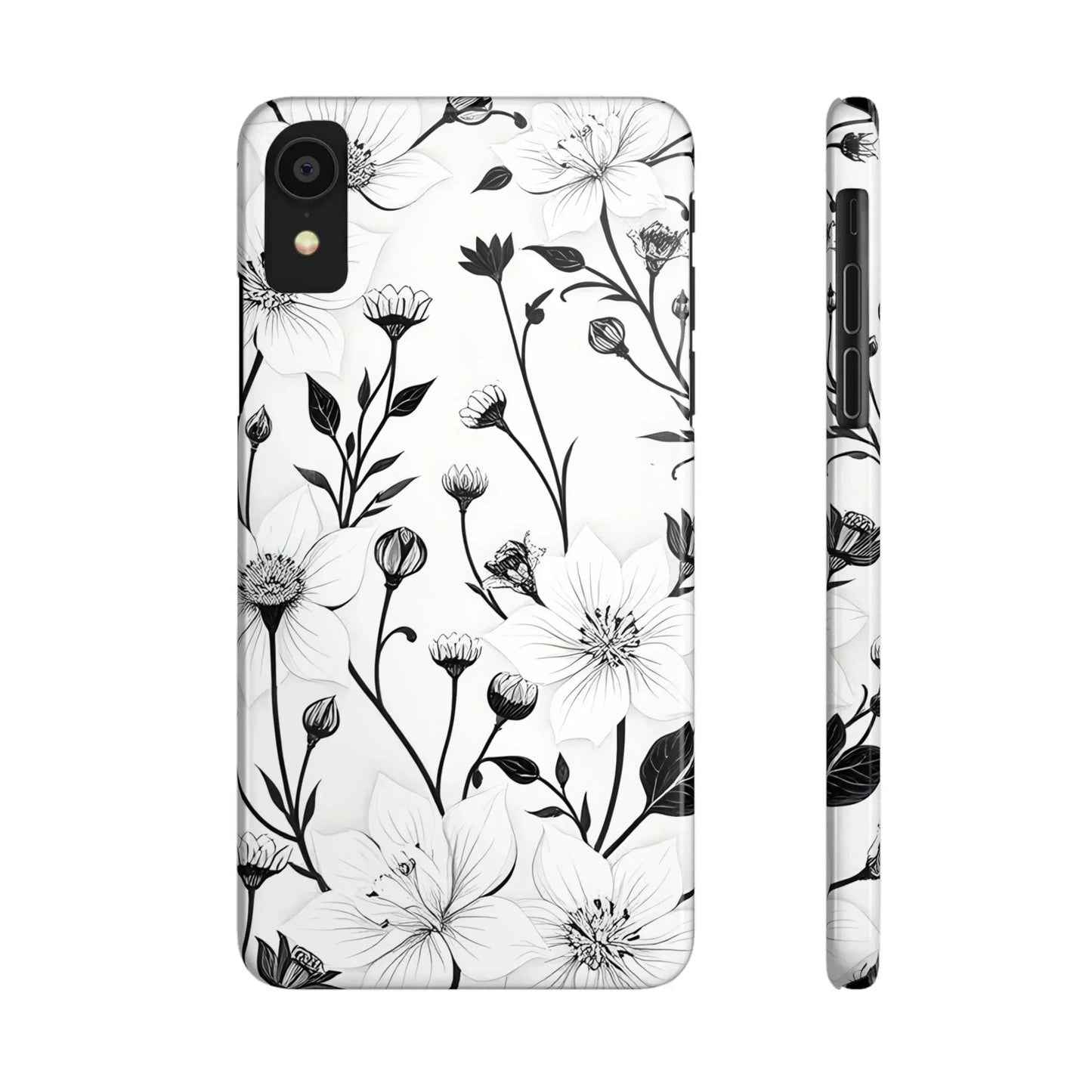 Monochrome Bloom Slim Floral Phone Case for iPhone 7-16 Models - KarArmDesign