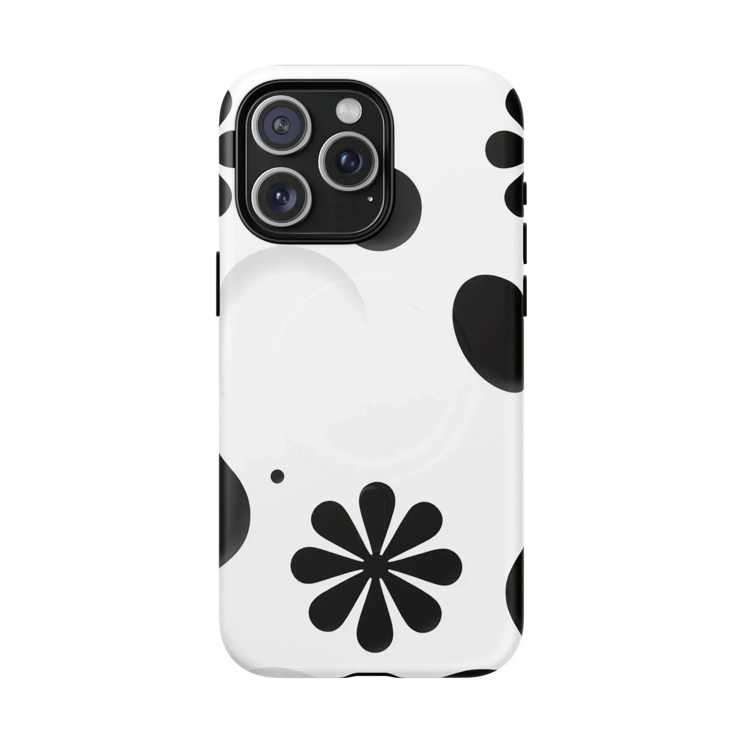 Elegant Black Floral Magnetic Phone Case for iPhone 14-16 Models - KarArmDesign