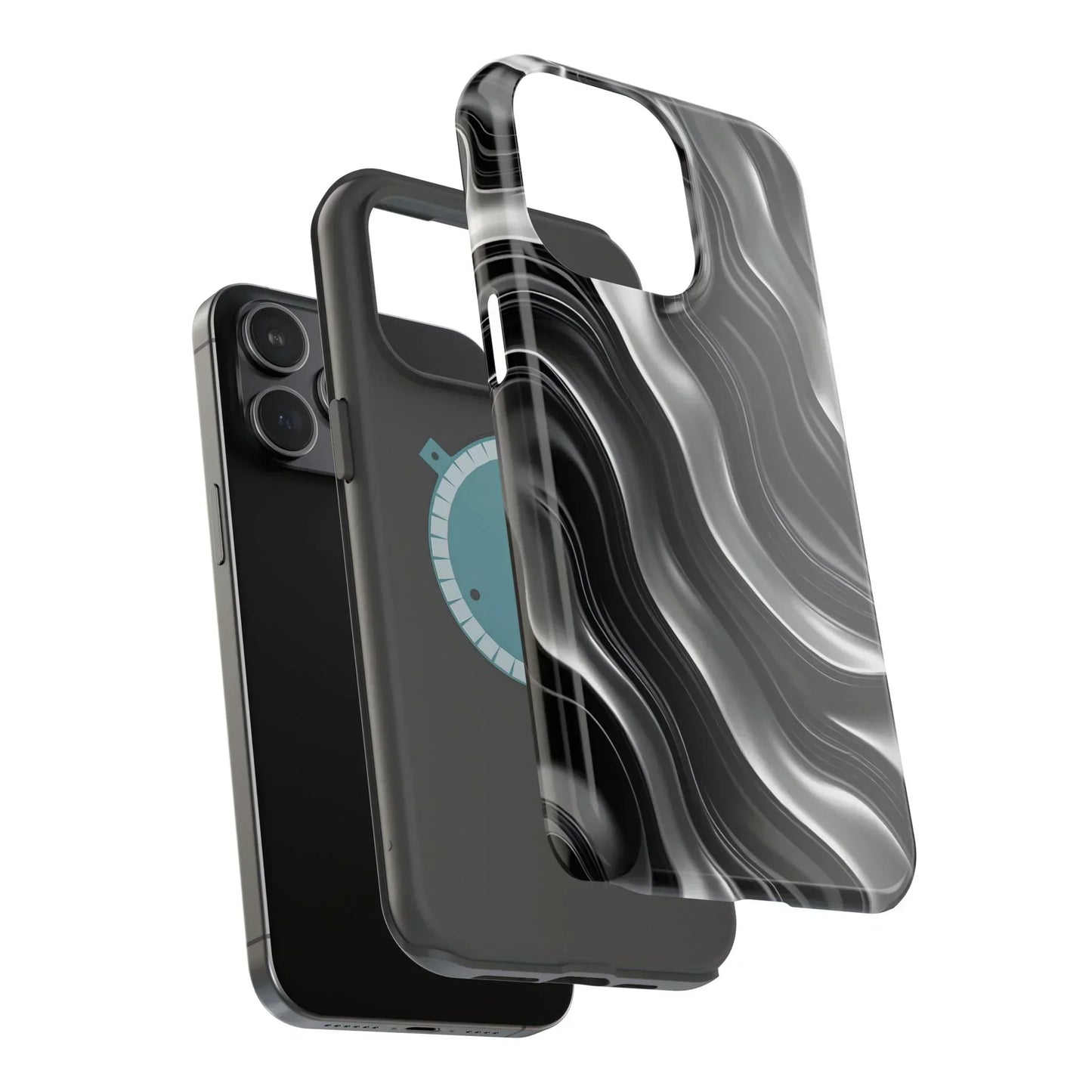 Wavy Illusion Black & Silver MagSafe® Tough Phone Case - KarArmDesign