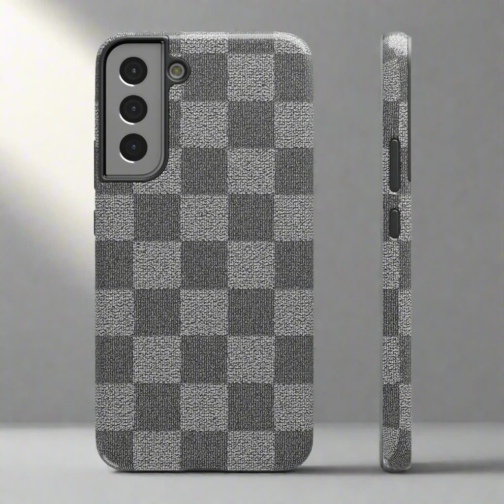 Gray Checkered Phone Case for iPhone 12-16 and Galaxy S21-S22 Models - KarArmDesign