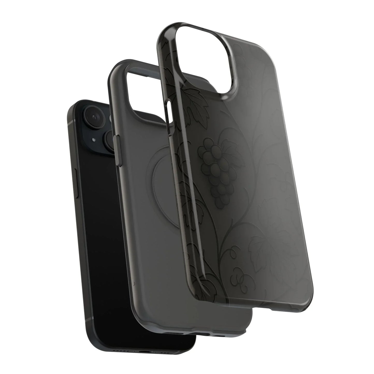 Elegant Embossed Grape Leaf Black Phone Case for iPhone and Galaxy - KarArmDesign