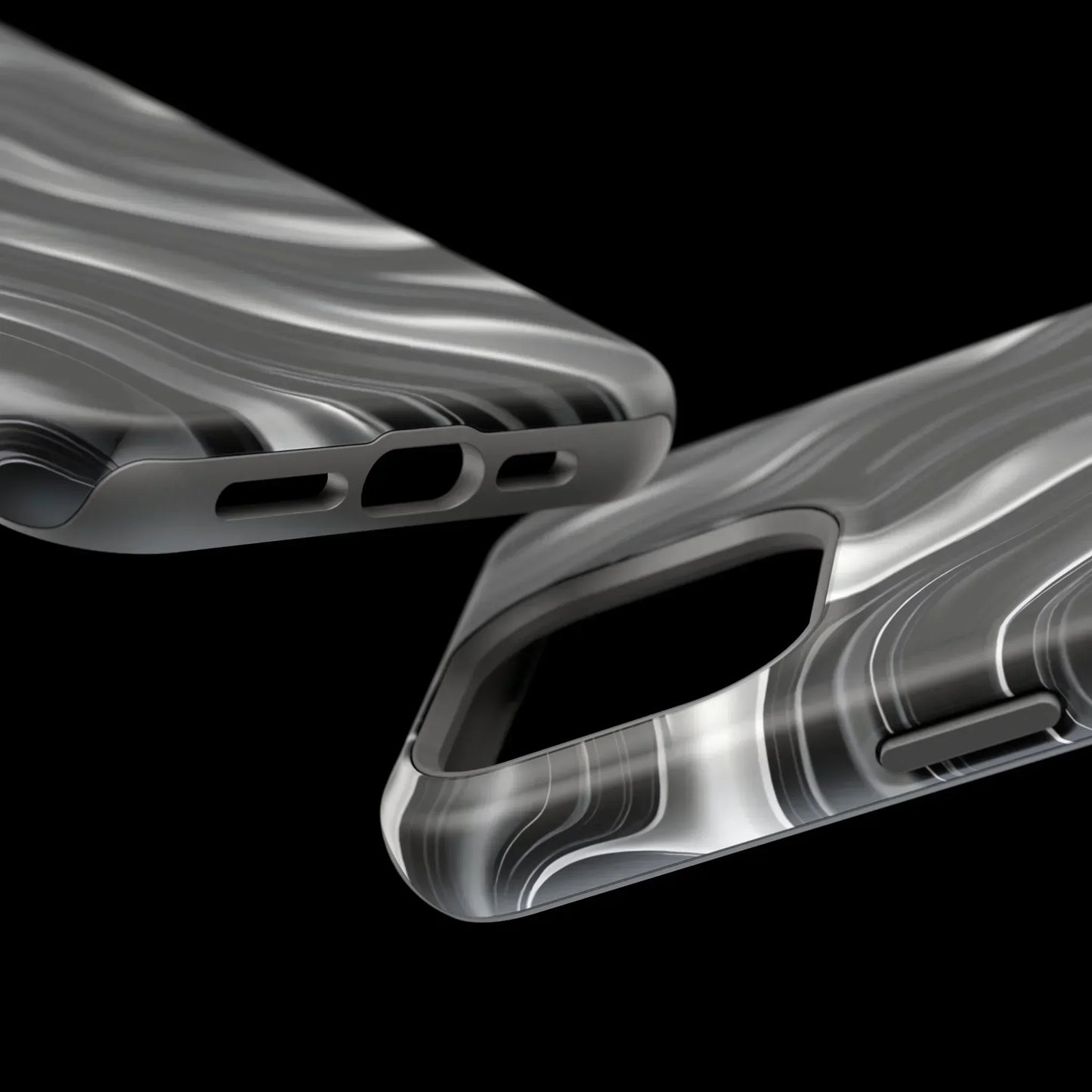 Wavy Illusion Black & Silver MagSafe® Tough Phone Case - KarArmDesign