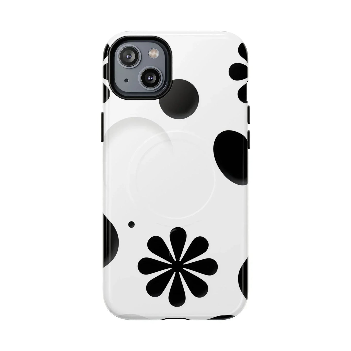 Elegant Black Floral Magnetic Phone Case for iPhone 14-16 Models - KarArmDesign