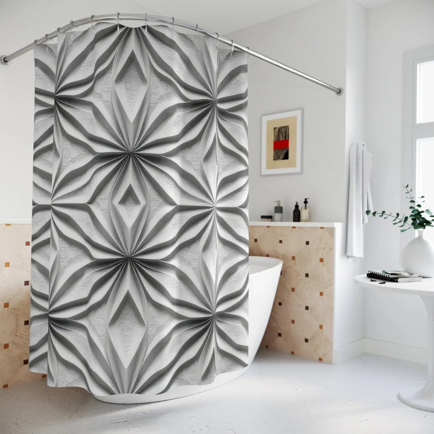 Modern Geometric Patterned Shower Curtain – Stylish Bathroom Decor - KarArmDesign