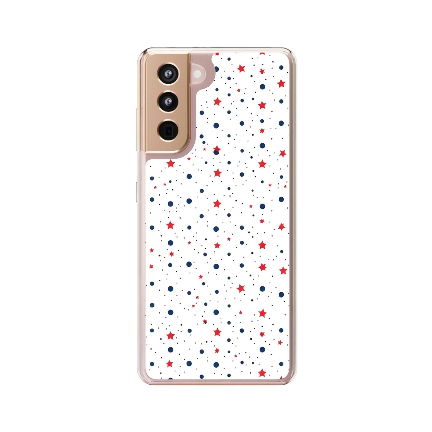 White Phone Case with Red Stars and Blue Polka Dots for iPhone and Galaxy - KarArmDesign