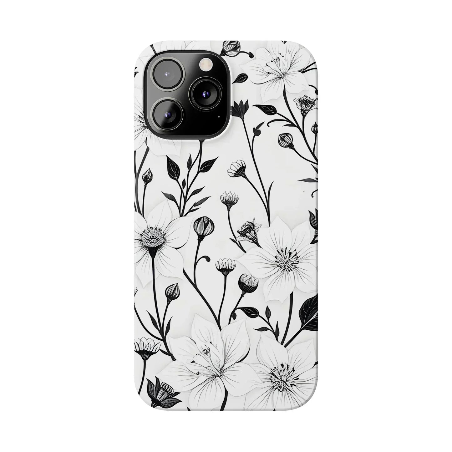 Monochrome Bloom Slim Floral Phone Case for iPhone 7-16 Models - KarArmDesign