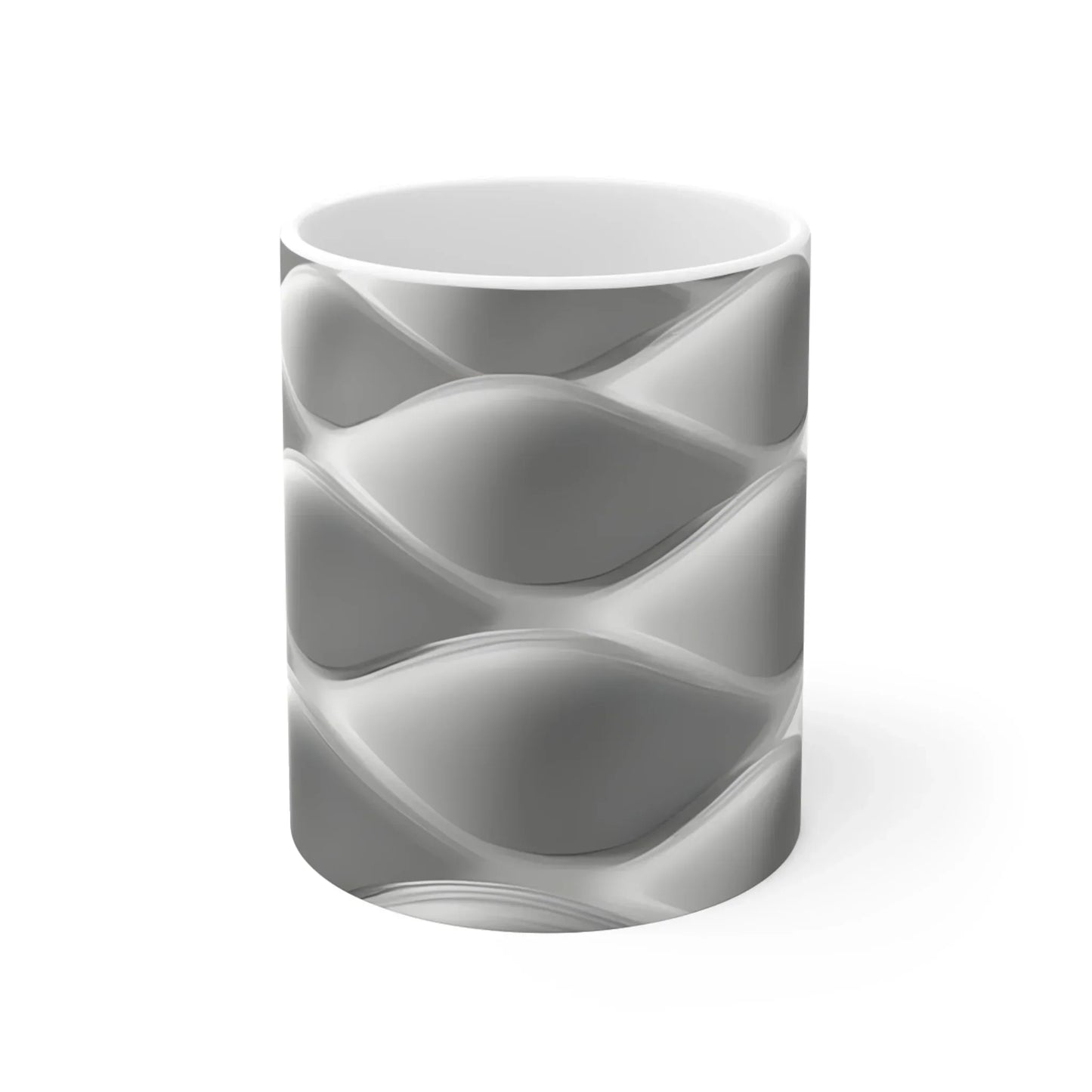 Silver Wave Geometry – Elegant Abstract Design Mug - 11oz - KarArmDesign