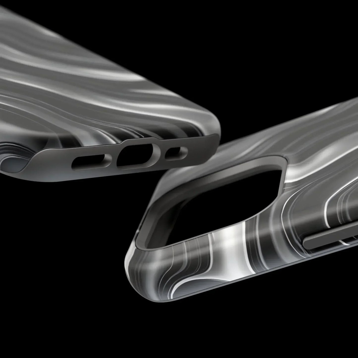 Wavy Illusion Black & Silver MagSafe® Tough Phone Case - KarArmDesign