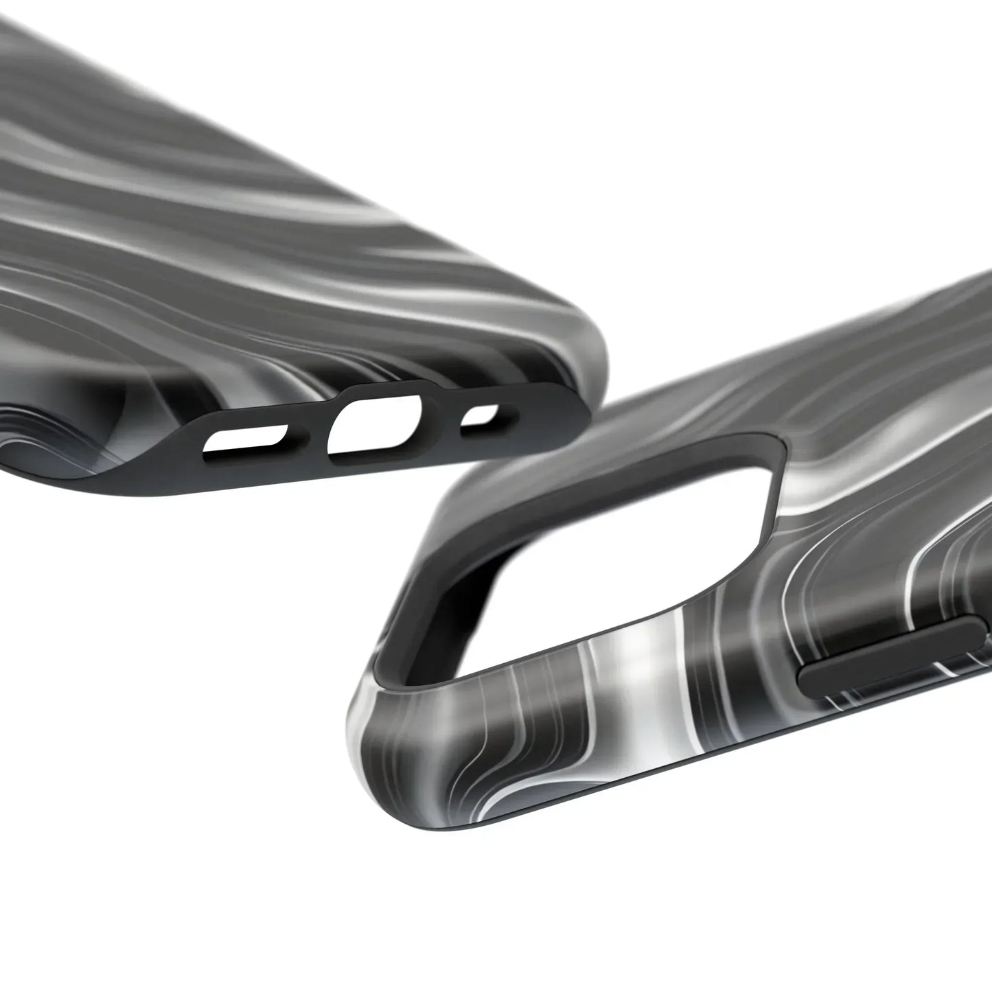 Wavy Illusion Black & Silver MagSafe® Tough Phone Case - KarArmDesign