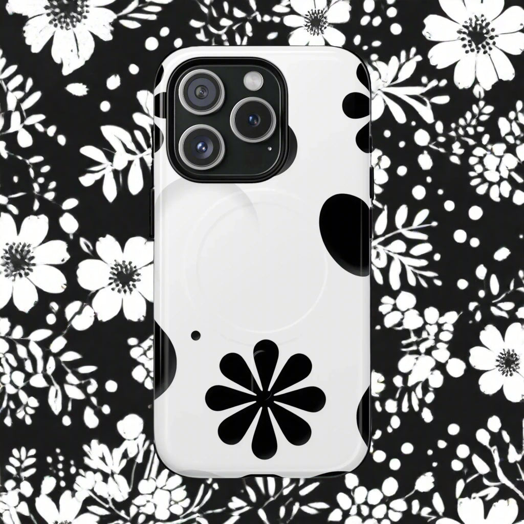 Elegant Black Floral Magnetic Phone Case for iPhone 14-16 Models - KarArmDesign