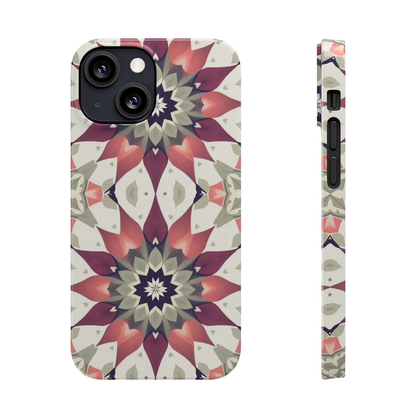 Burgundy mandala phone case for iPhone 7 to 16 Models - KarArmDesign