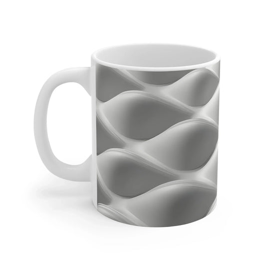 Silver Wave Geometry – Elegant Abstract Design Mug - 11oz - KarArmDesign