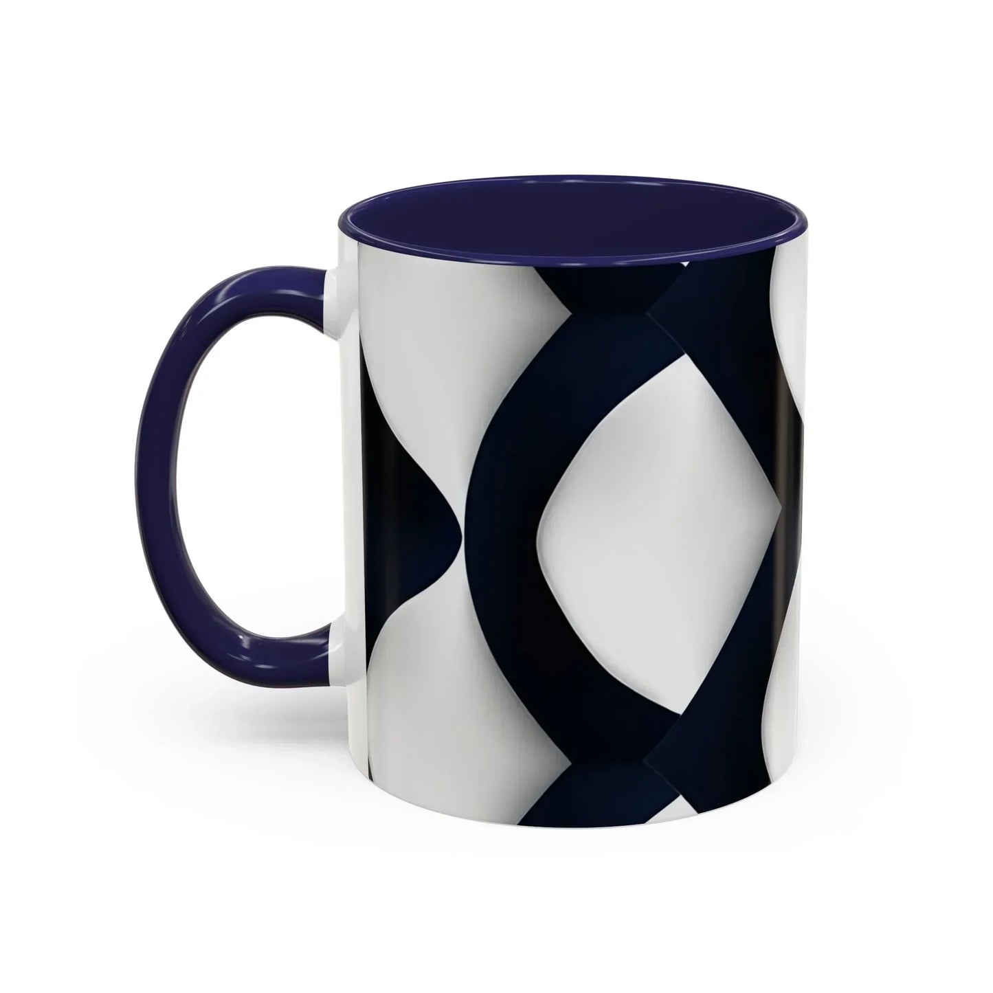 Navy Blue and White Geometric Pattern Mug with Modern Interlocking Design - KarArmDesign