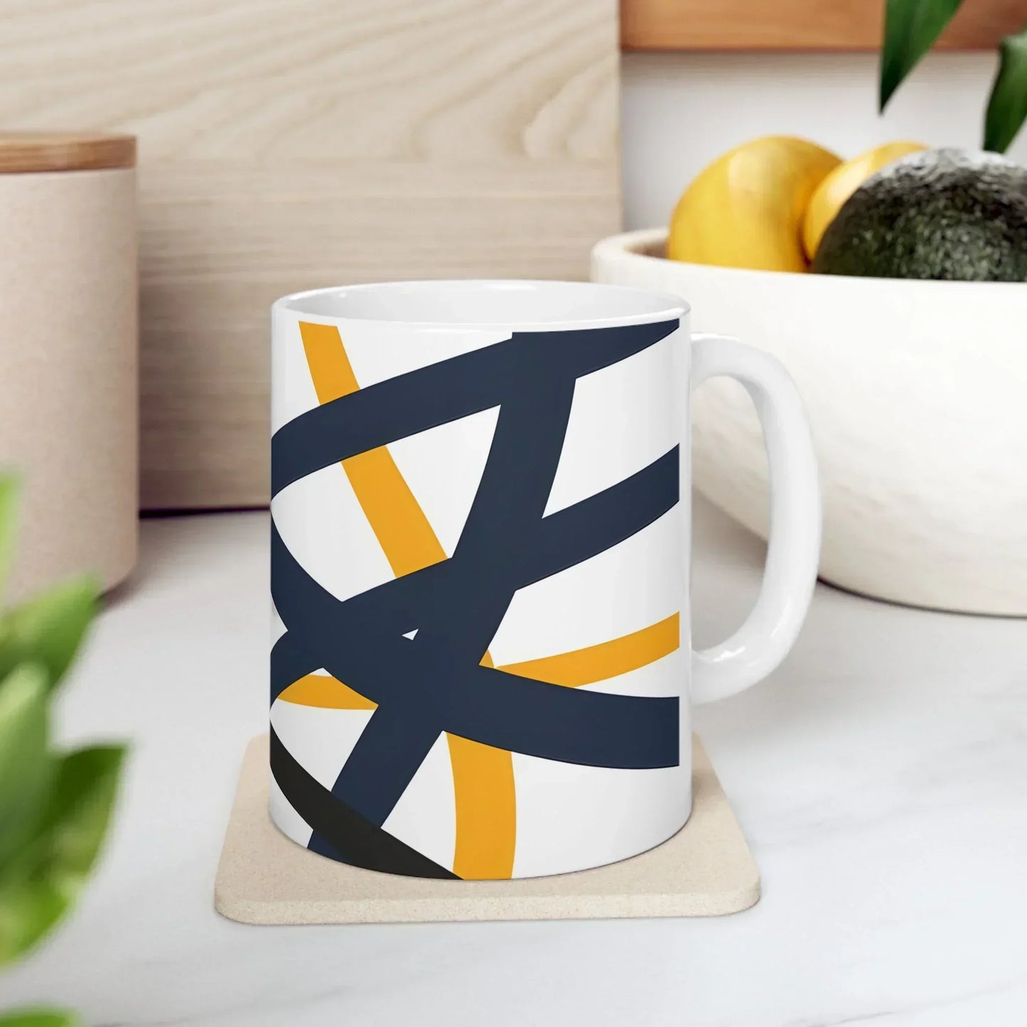 Navy Blue and Orange Smoke Pattern Ceramic Mug - KarArmDesign