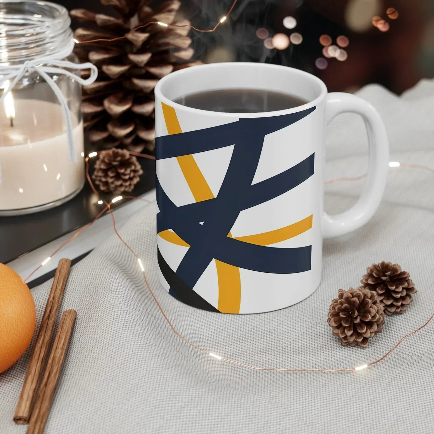 Navy Blue and Orange Smoke Pattern Ceramic Mug - KarArmDesign