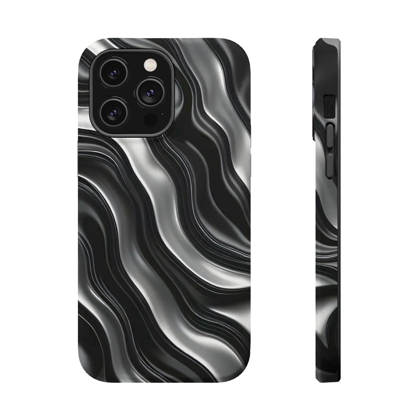 Wavy Illusion Black & Silver MagSafe® Tough Phone Case - KarArmDesign