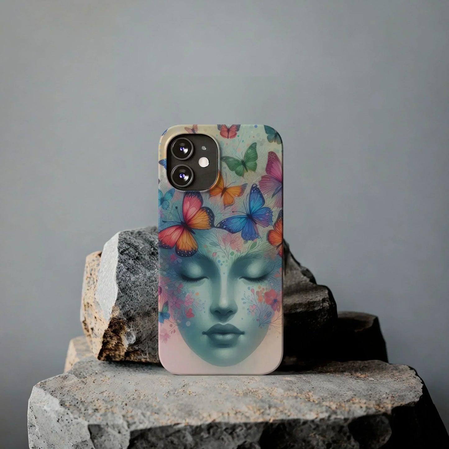 Butterfly Bloom Dreamy Woman with Closed Eyes Tough Phone Case for iPhone - KarArmDesign