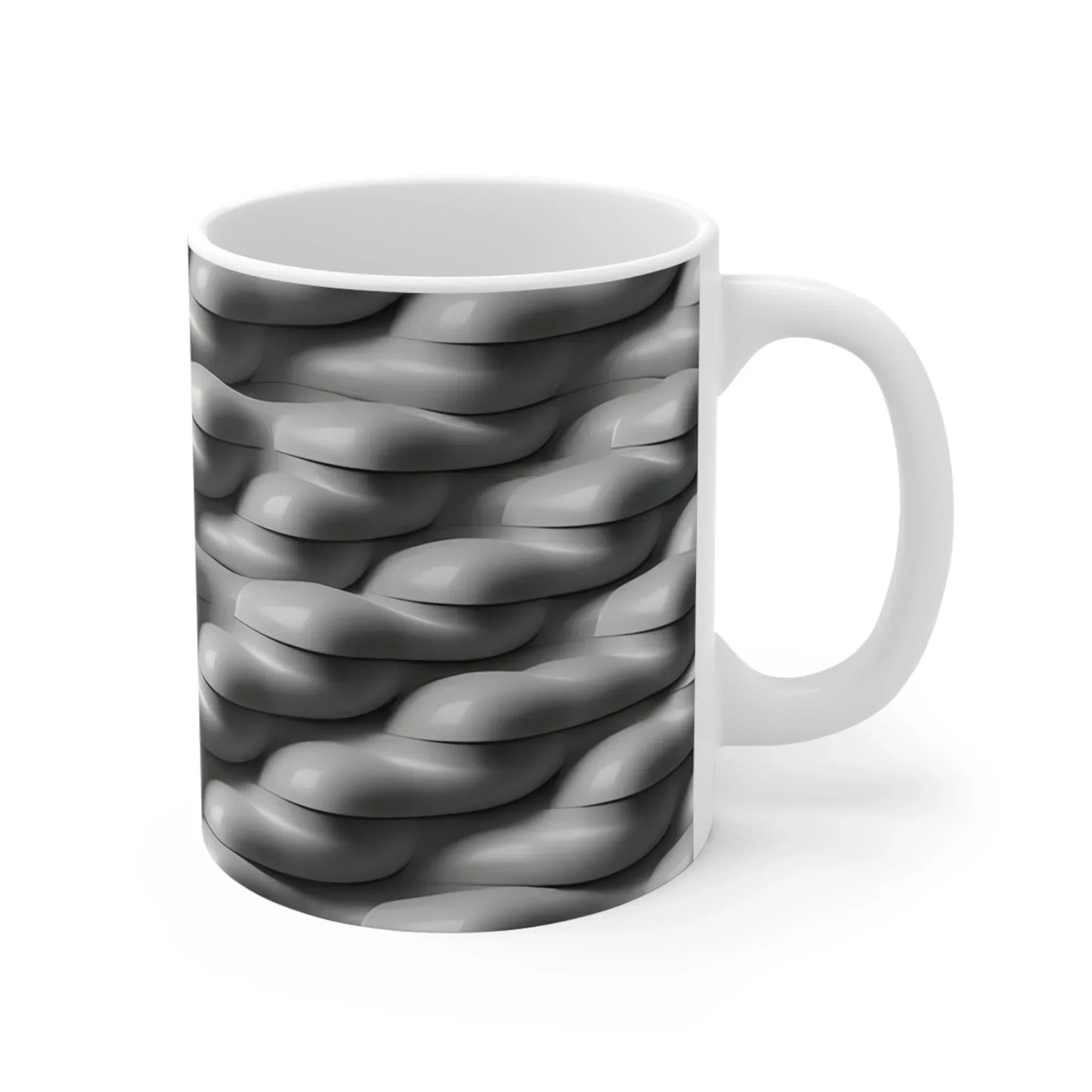 Braided Stoneware Elegance – Textured Gray Mug - 11oz - KarArmDesign