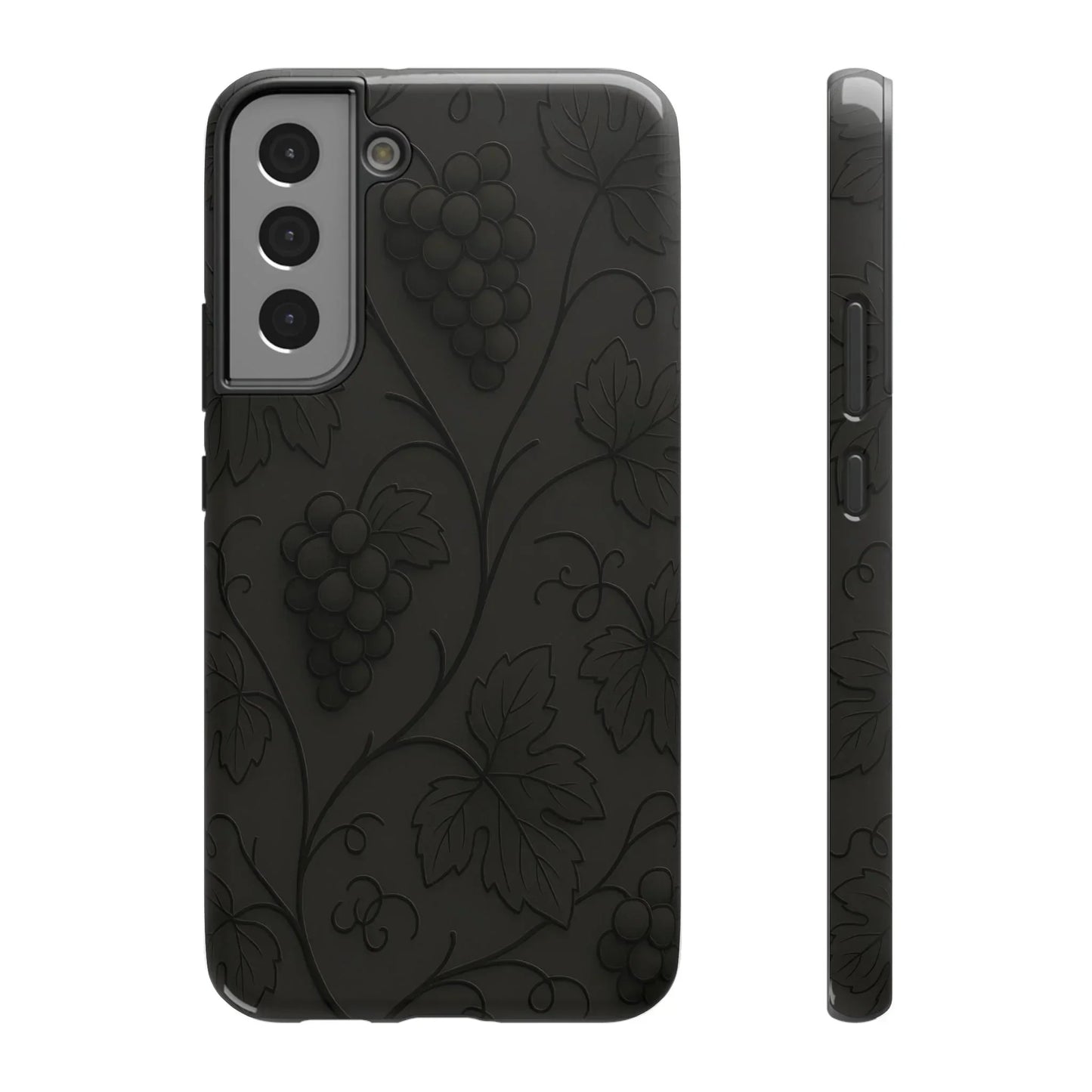 Elegant Embossed Grape Leaf Black Phone Case for iPhone and Galaxy - KarArmDesign