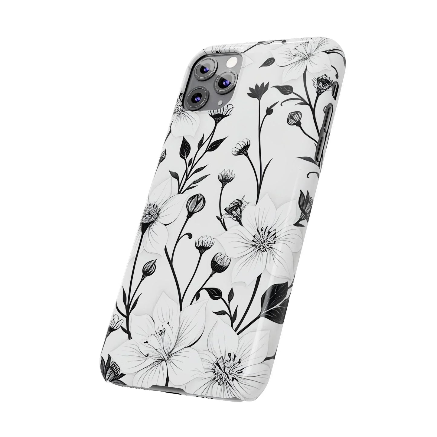 Monochrome Bloom Slim Floral Phone Case for iPhone 7-16 Models - KarArmDesign