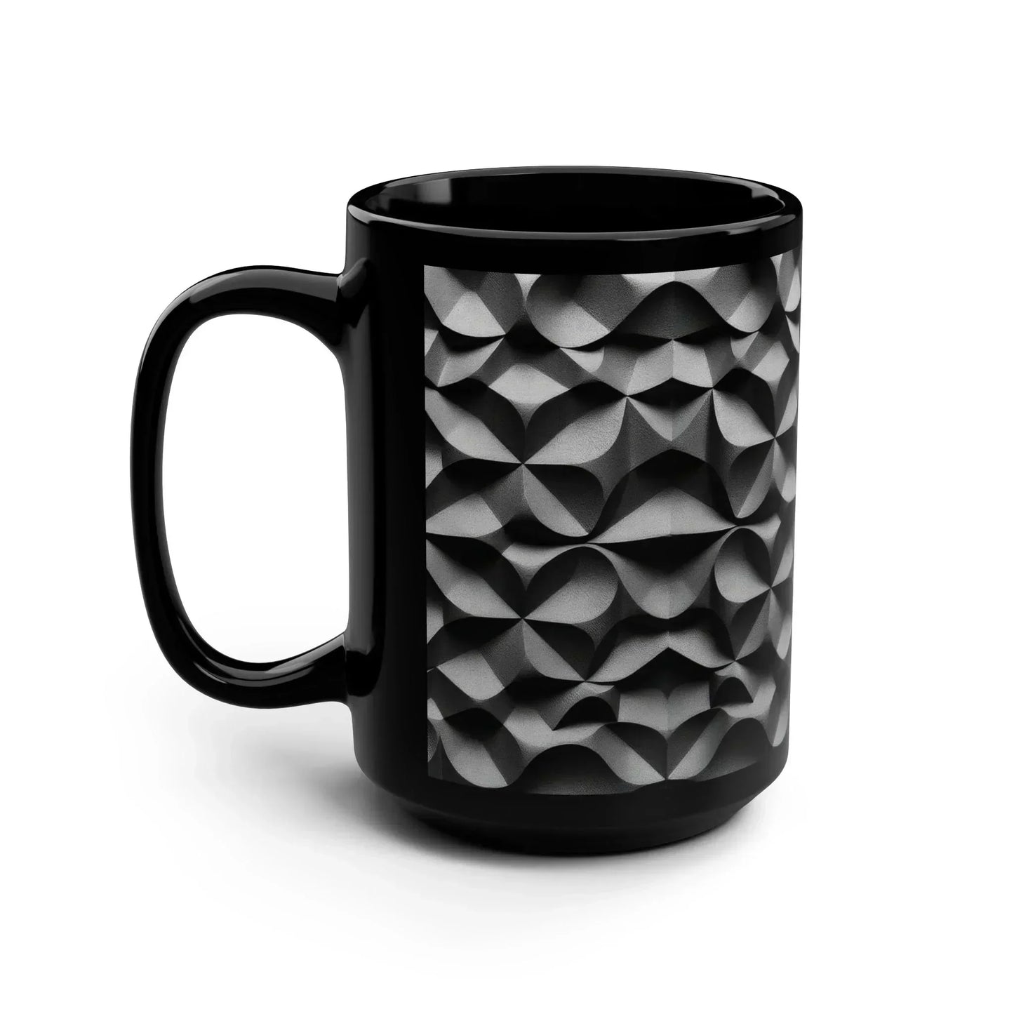 "KarArmDesign Signature Style" β Uniquely Textured Black Mug with 3D Geometric Design - KarArmDesign