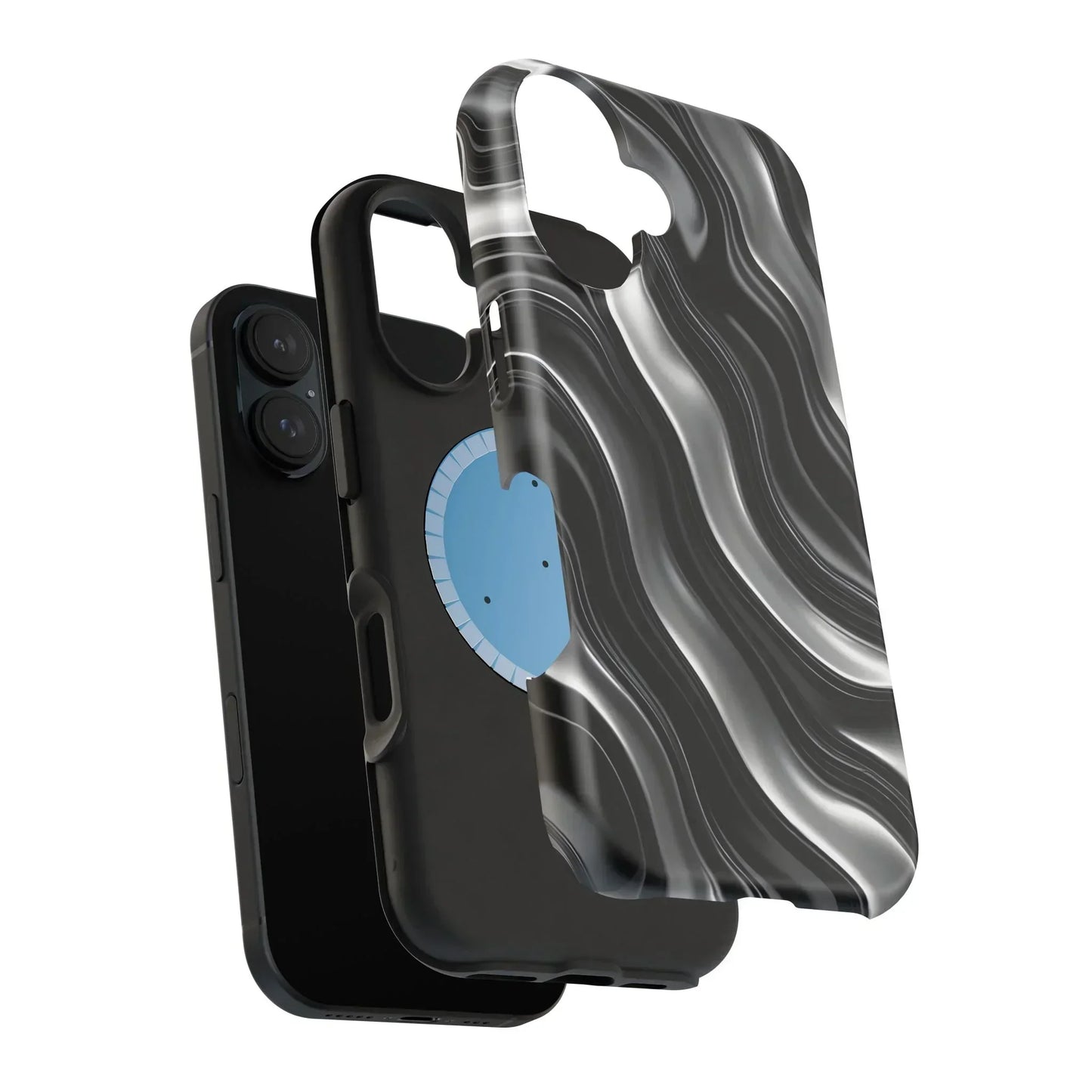 Wavy Illusion Black & Silver MagSafe® Tough Phone Case - KarArmDesign