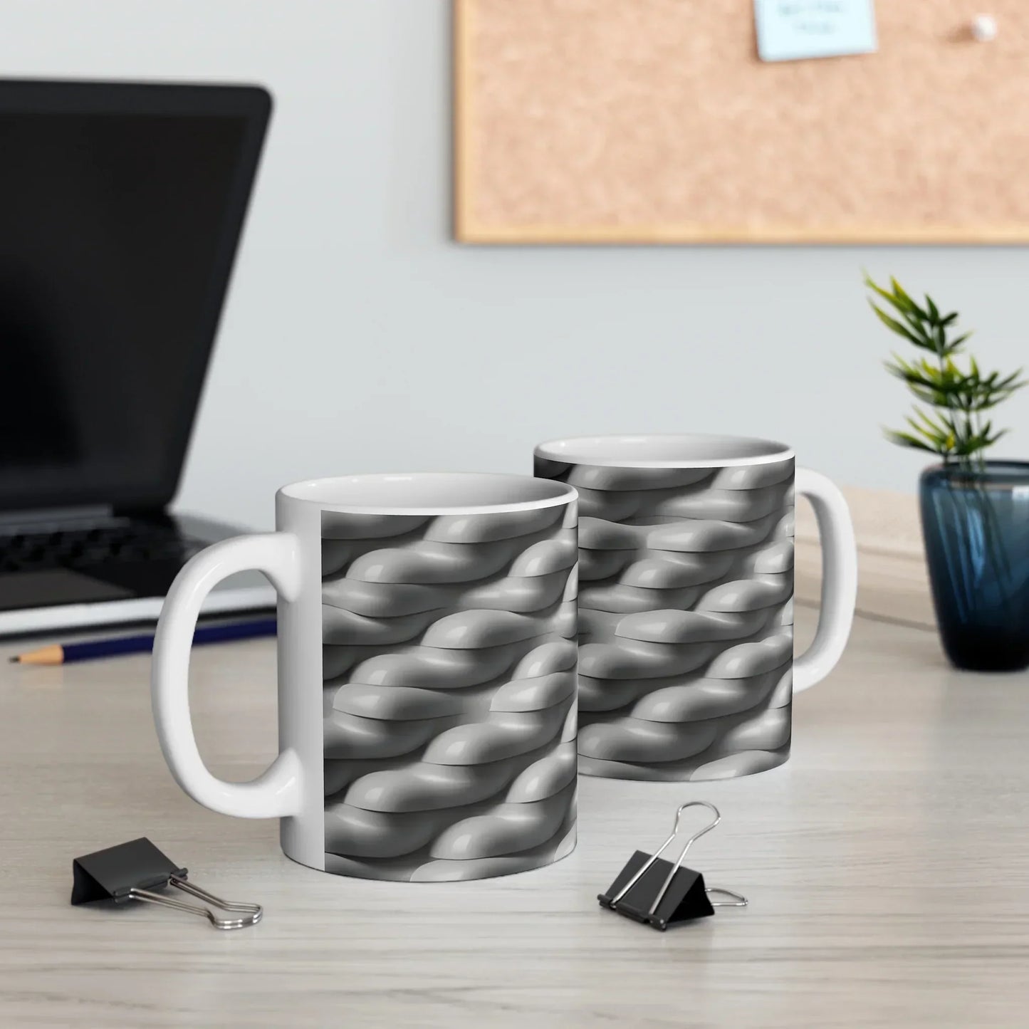 Braided Stoneware Elegance – Textured Gray Mug - 11oz - KarArmDesign