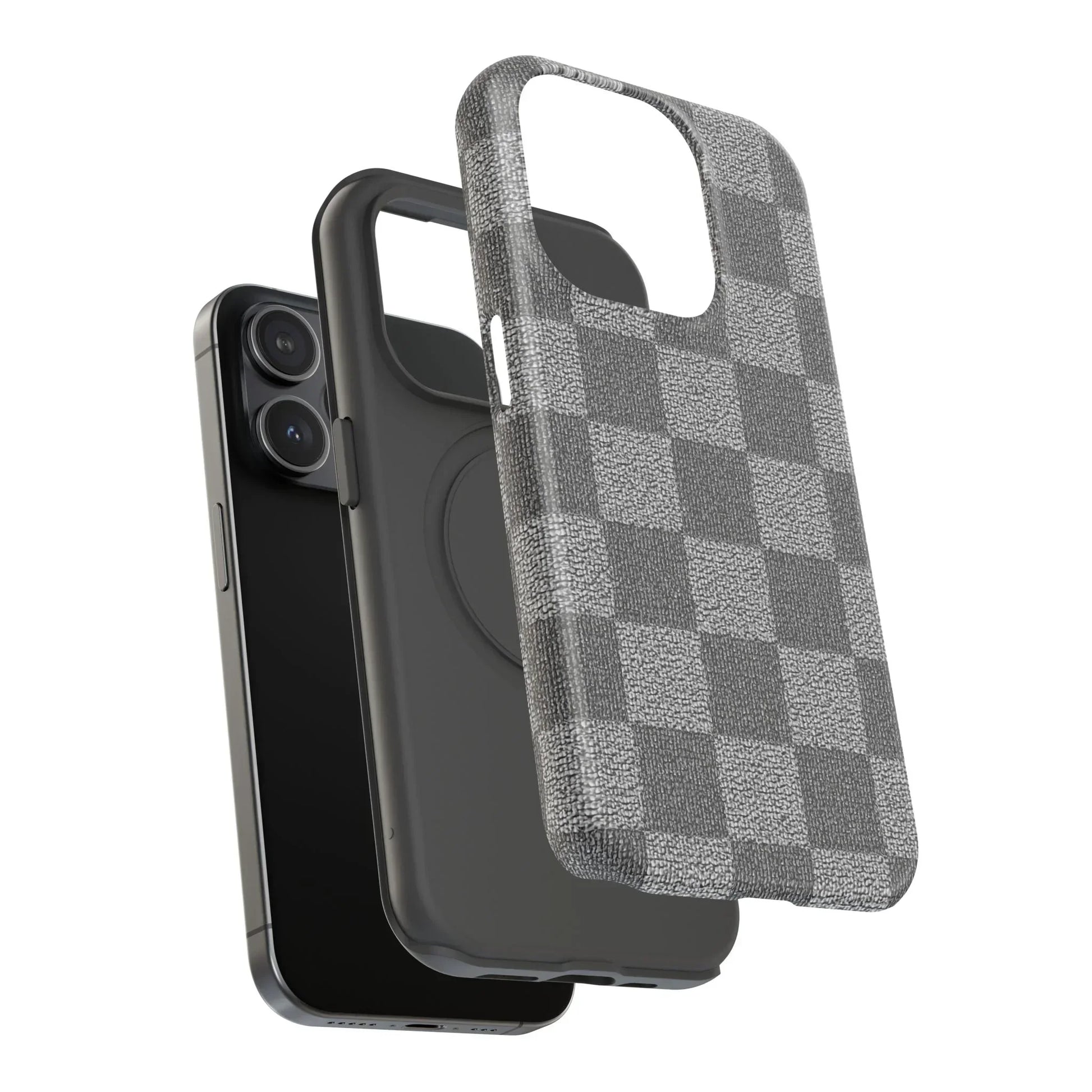 Gray Checkered Phone Case for iPhone 12-16 and Galaxy S21-S22 Models - KarArmDesign