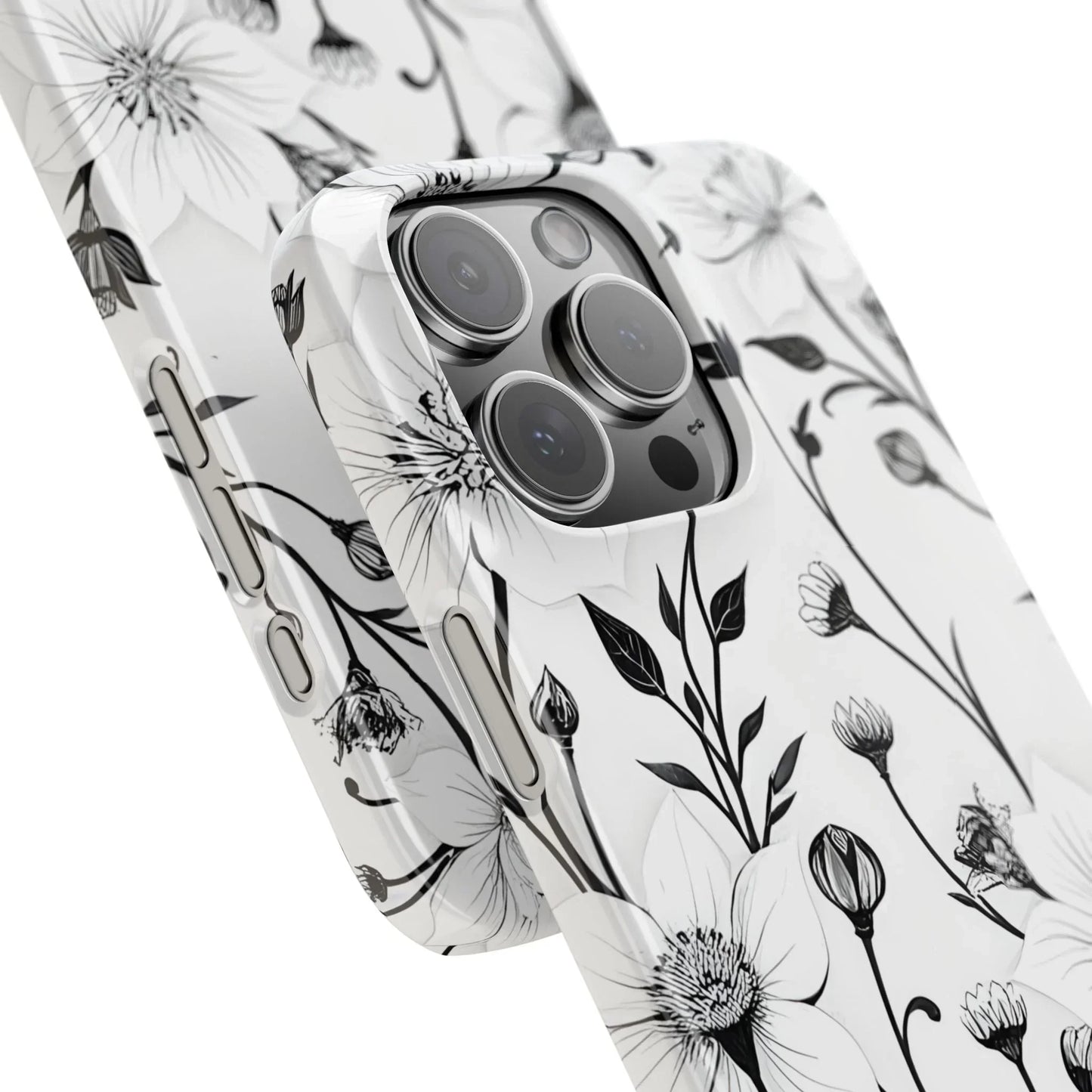 Monochrome Bloom Slim Floral Phone Case for iPhone 7-16 Models - KarArmDesign