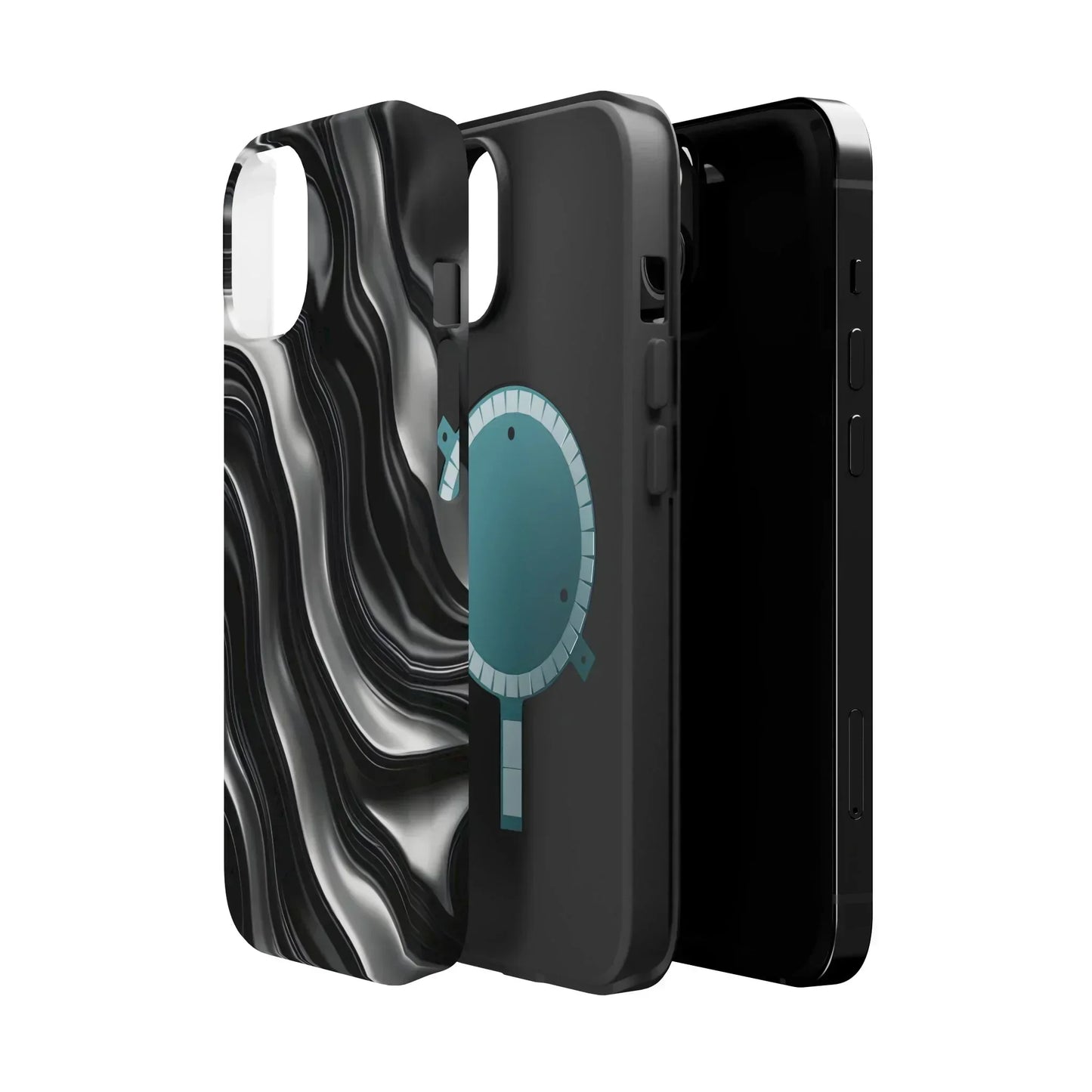 Wavy Illusion Black & Silver MagSafe® Tough Phone Case - KarArmDesign