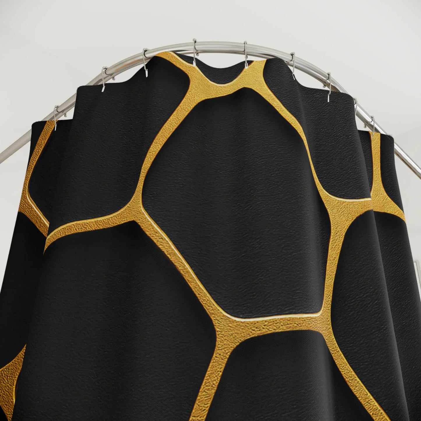Dark Textured Shower Curtain - Golden Cellscape - KarArmDesign