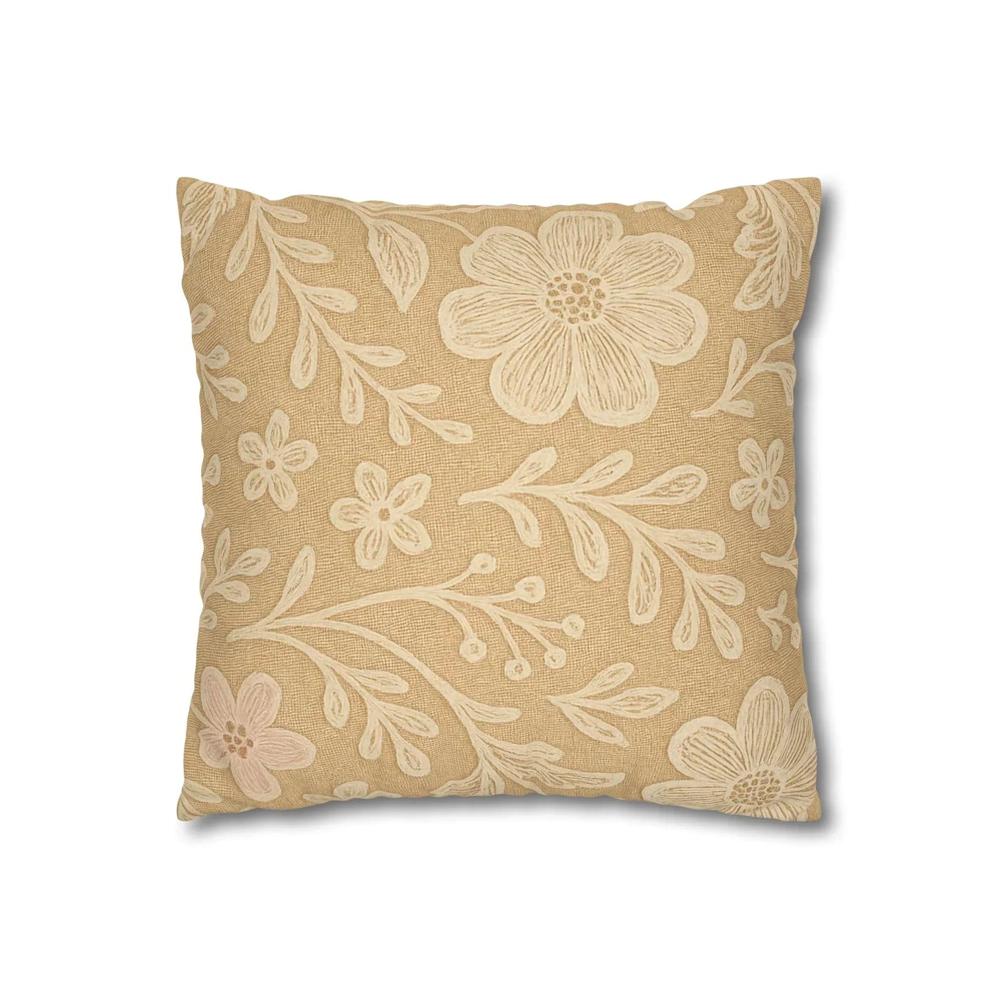 Beige Botanical Faux Suede Pillowcase - KarArmDesign