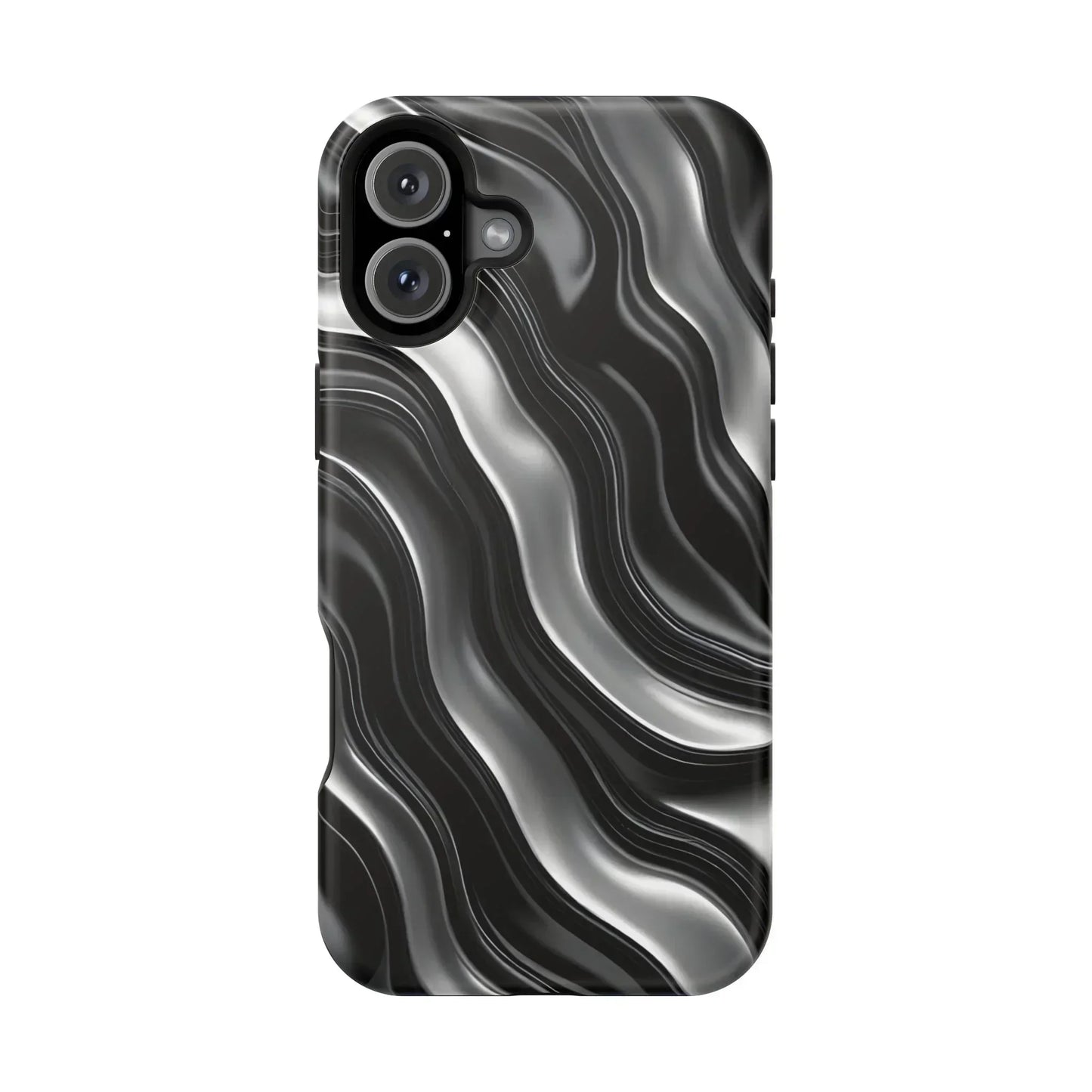 Wavy Illusion Black & Silver MagSafe® Tough Phone Case - KarArmDesign