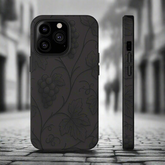 Elegant Embossed Grape Leaf Black Phone Case for iPhone and Galaxy - KarArmDesign