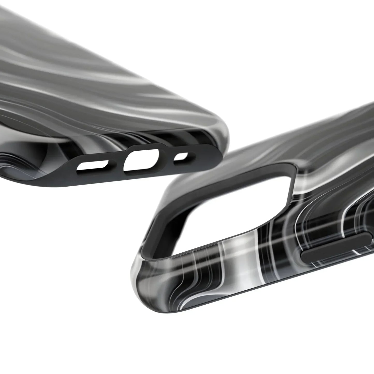 Wavy Illusion Black & Silver MagSafe® Tough Phone Case - KarArmDesign