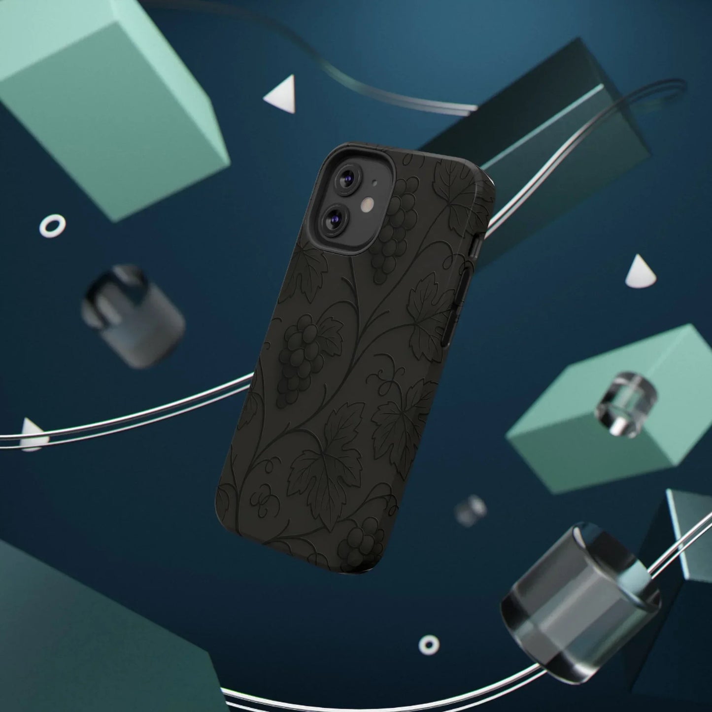Elegant Embossed Grape Leaf Black Phone Case for iPhone and Galaxy - KarArmDesign
