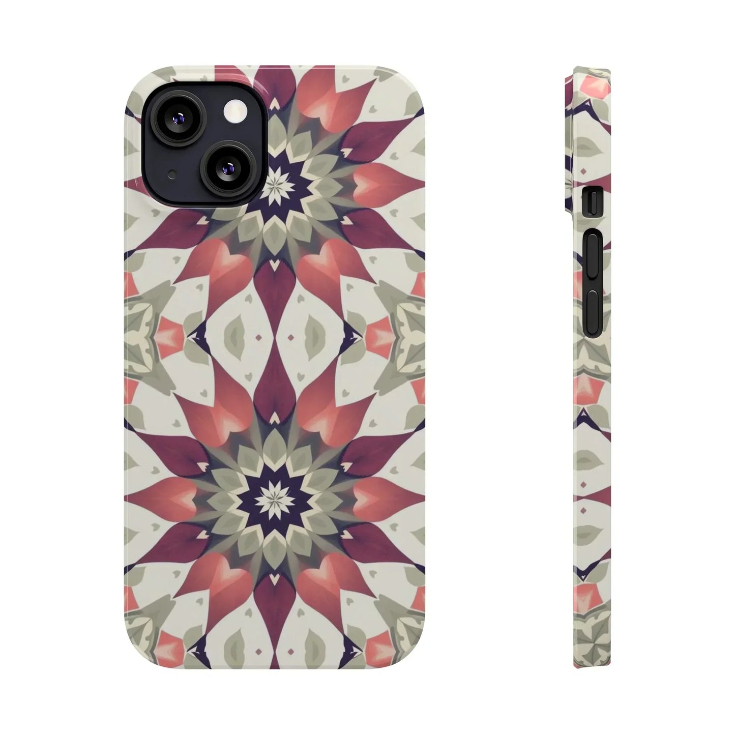 Burgundy mandala phone case for iPhone 7 to 16 Models - KarArmDesign