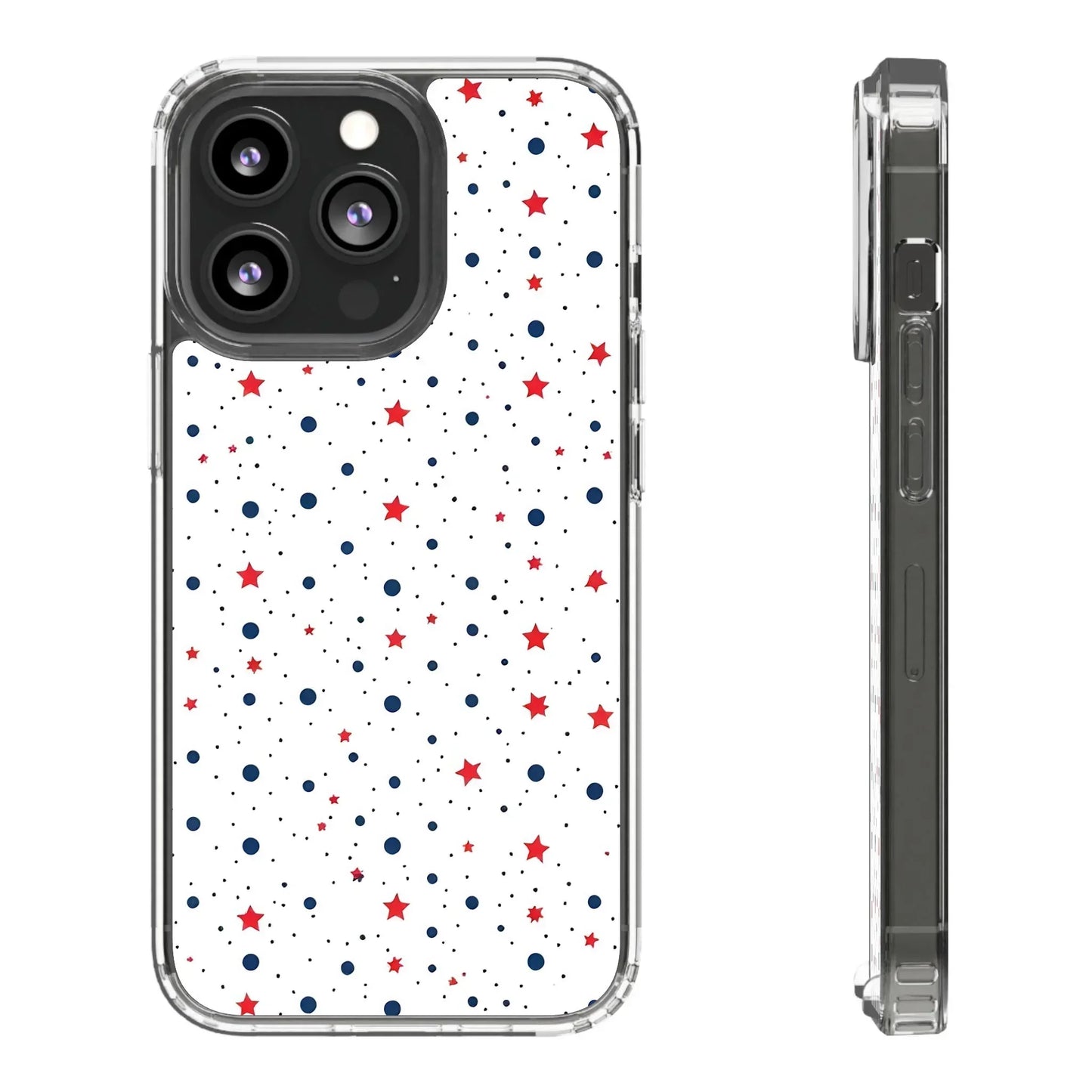White Phone Case with Red Stars and Blue Polka Dots for iPhone and Galaxy - KarArmDesign