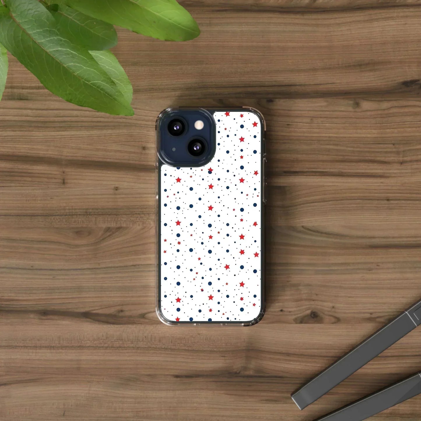 White Phone Case with Red Stars and Blue Polka Dots for iPhone and Galaxy - KarArmDesign