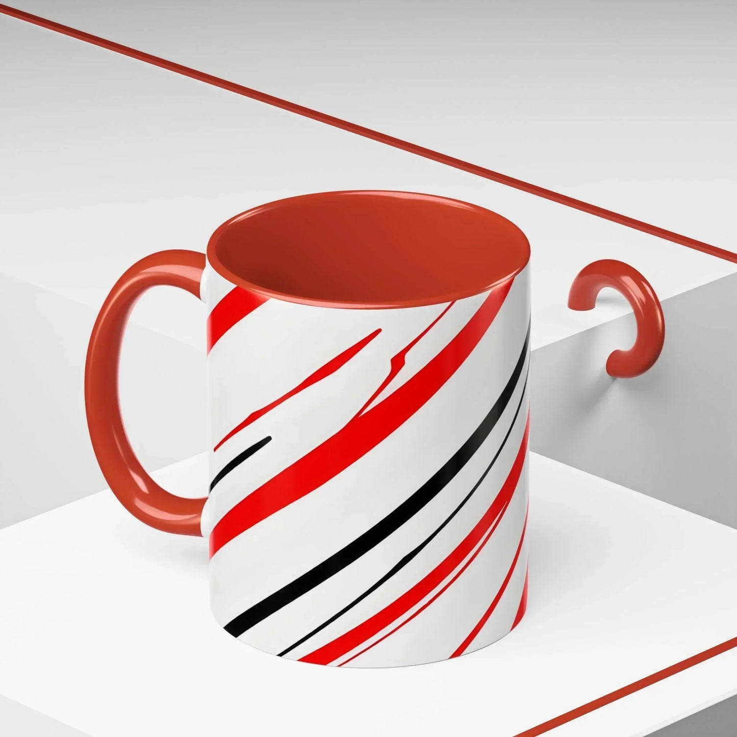 Bold Elegance – Red & Black Swirl Accent Coffee Mug - KarArmDesign