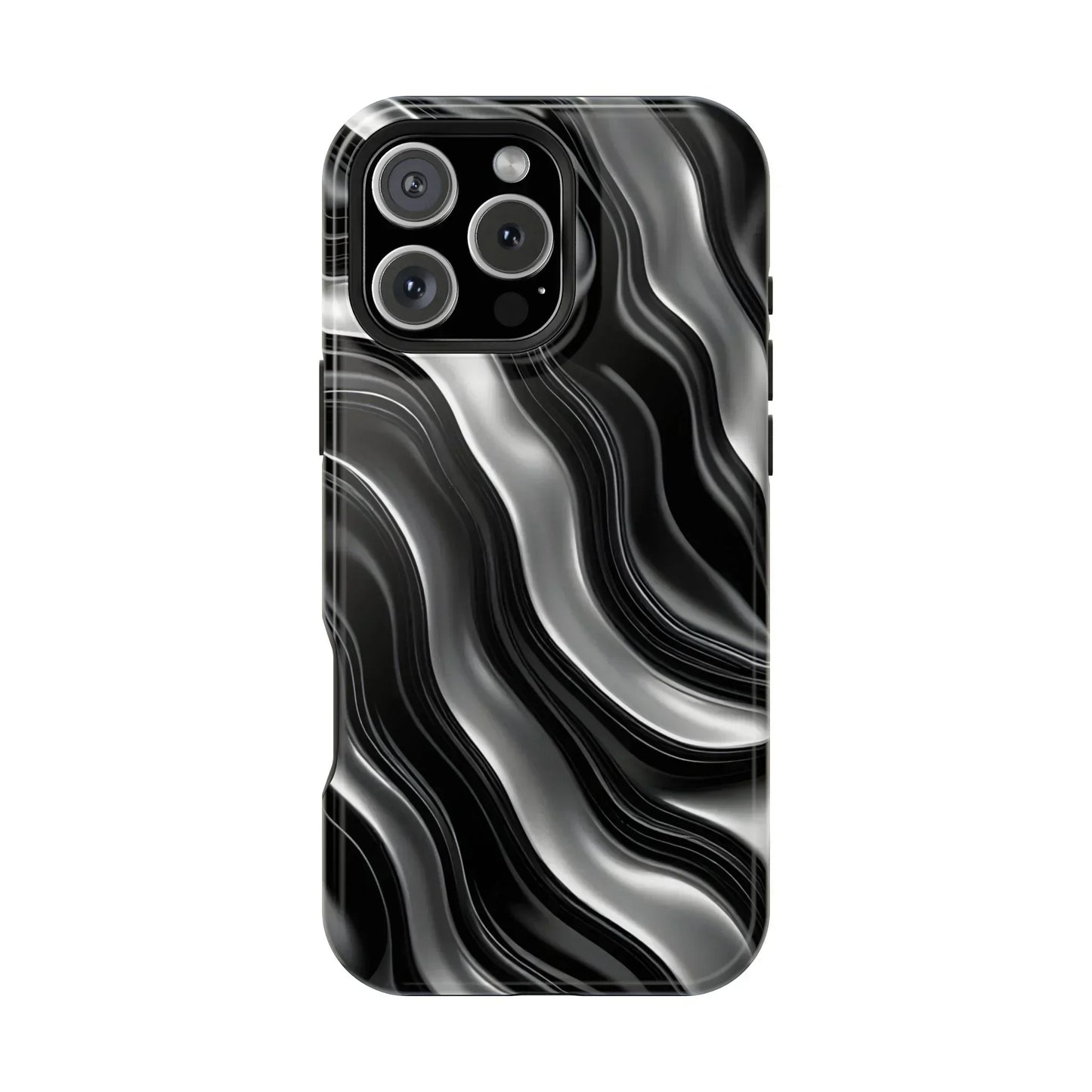 Wavy Illusion Black & Silver MagSafe® Tough Phone Case - KarArmDesign