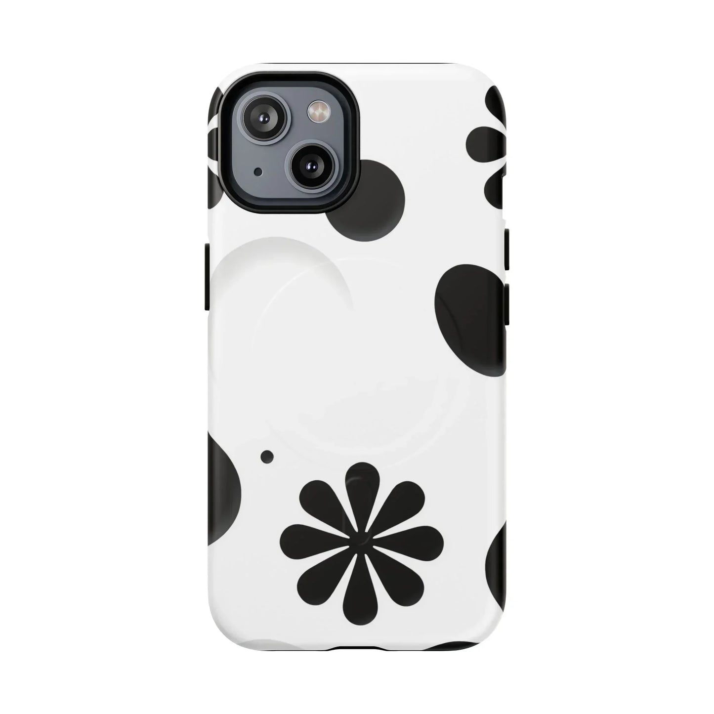 Elegant Black Floral Magnetic Phone Case for iPhone 14-16 Models - KarArmDesign